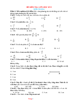 Đề kiểm tra giữa HK2 Toán 6 KNTT (có đáp án và ma trận)