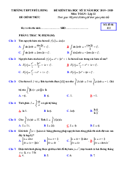 Đề thi học kì 2 Toán 12 năm 2019 – 2020 trường THPT Phú Lương – Thái Nguyên