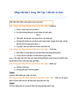 Giải SGK Tiếng Việt 5 trang 104 Bài 20: Nói và nghe: Cuốn sách tôi yêu - Kết nối tri thức (Tập 1)