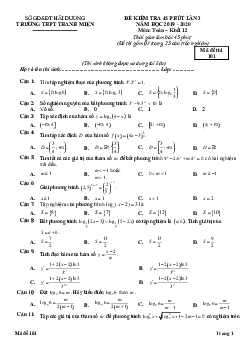 Đề kiểm tra 45 phút lần 3 Toán 12 năm 2019 – 2020 trường Thanh Miện – Hải Dương