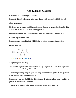 Hóa 12 Bài 5: Glucozo