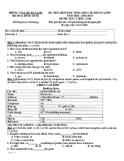 Đề Thi Chọn Học Sinh Giỏi Cấp Huyện Lớp 9 Năm Học 2018-2019 Đề Thi Môn Tiếng Anh - Phòng Gd & Đt Hậu Lộc