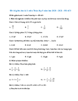 Đề thi giữa học kì 1 môn Toán lớp 5 - Đề số 3