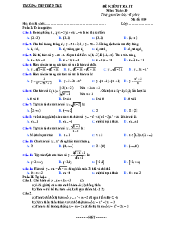 Đề kiểm tra 1 tiết Đại số 10 chương 2 (Hàm số bậc 1 – 2) trường THPT Bến Tre – Vĩnh Phúc