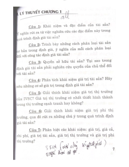 Câu hỏi lý thuyết chương 1, 2, 4 môn Định giá tài sản