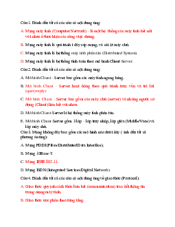 Câu hỏi trắc nghiệm ôn tập môn Mạng máy tính có đáp án