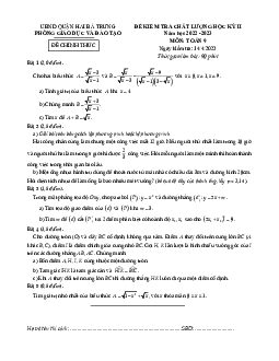 Đề học kỳ 2 Toán 9 năm 2022 – 2023 phòng GD&ĐT Hai Bà Trưng – Hà Nội