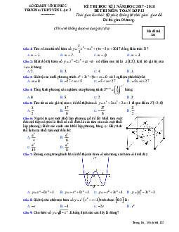 Đề thi học kỳ 1 môn Toán lớp 12 năm học 2017 - 2018 trường THPT Yên Lạc 2, Vĩnh Phúc (có đáp án)