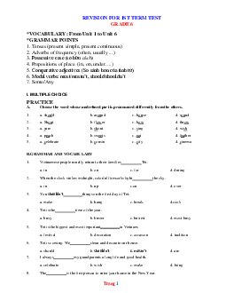 Đề cương ôn tập học kỳ 1 Tiếng Anh 6 năm 2022-2023