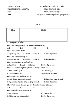 Đề thi giữa học kì 2 môn Công nghệ 7 năm 2023 - 2024 sách Cánh diều - Đề 5