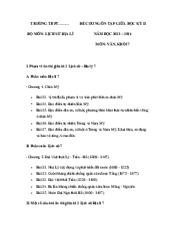 Đề cương ôn tập giữa học kì 2 môn Lịch sử - Địa lí 7 sách Kết nối tri thức với cuộc sống