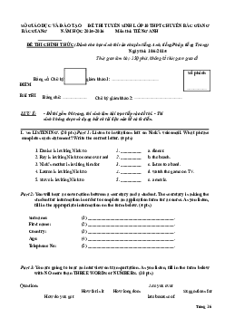 Đề thi Tuyển sinh vào lớp 10 THPT Chuyên Bắc Giang môn Tiếng Anh (chuyên) năm 2015