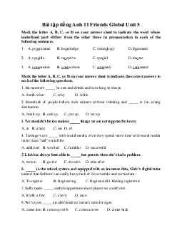 Giải Bài tập tiếng Anh 11 Unit 5  | Friends Global
