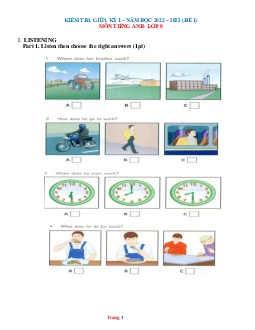 Đề thi giữa học kỳ 1 Tiếng Anh 8 năm 2022-2023 có đáp án-Đề 1