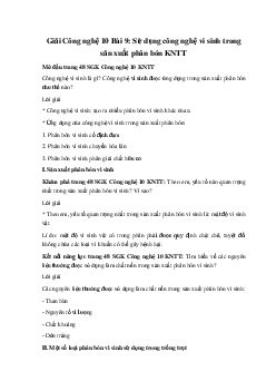 Giải Công nghệ 10 Bài 9: Sử dụng công nghệ vi sinh trong sản xuất phân bón KNTT