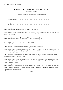 Đề kiểm tra học kì 2 Toán 10 năm 2021 – 2022 trường THPT Tây Thạnh – TP HCM