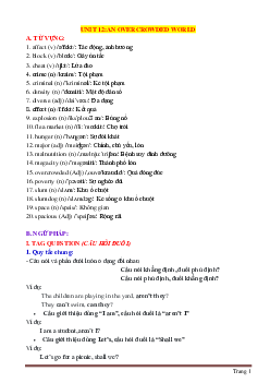 Bài tập thực hành chuyên sâu Tiếng Anh 7 Unit 12: An Overcrowded World (có đáp án và lời giải)