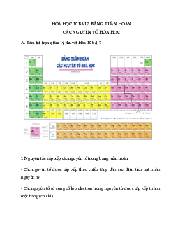 Hóa học 10 Bài 7: Bảng tuần hoàn các nguyên tố hóa học