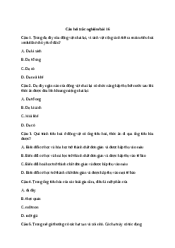 Trắc nghiệm Sinh học 11 Bài 16 (Có đáp án)| Kết nối tri thức