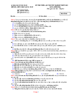 Đề thi tiếp cận thi tốt nghiệp THPT 2022 môn sinh học sở GD Quảng Ngãi năm 2022 (có đáp án)