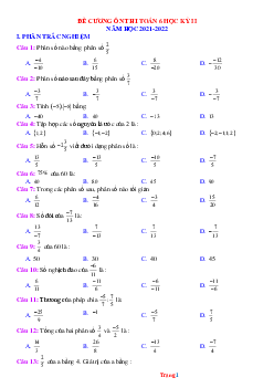 Đề cương ôn tập môn Toán 6 HK2 năm học 2021-2022 tham khảo