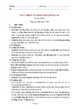 Giáo Án môn Tin Học 8 – KNTT Bài 2 Thông Tin Trong Môi Trường Số năm 2023-2024