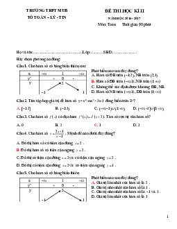 Đề thi HK2 Toán 12 năm học 2016 – 2017 trường THPT Mường Bi – Hòa Bình