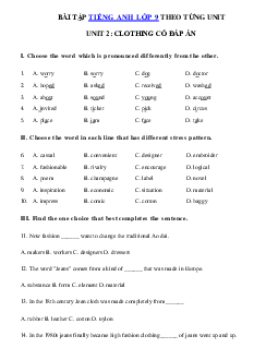Trắc nghiệm Unit 2 lớp 9 Clothing hệ 7 năm