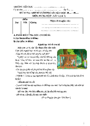 Đề kiểm tra định kì cuối học kì I môn Tiếng Việt lớp 2