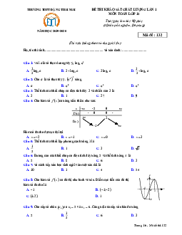 Đề KSCL Toán 12 lần 1 năm 2019 – 2020 trường Đặng Thai Mai – Thanh Hóa