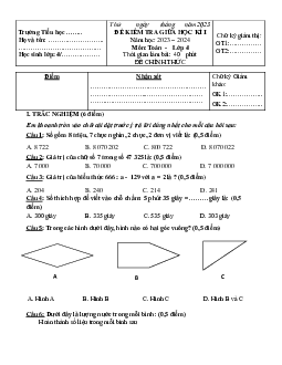 Đề thi giữa học kì 1 môn Toán 4 năm 2023 - 2024 sách Chân trời sáng tạo | Đề 3