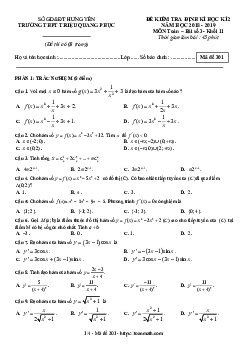Đề kiểm tra ĐS&GT 11 chương 5 năm 2018 – 2019 trường Triệu Quang Phục – Hưng Yên