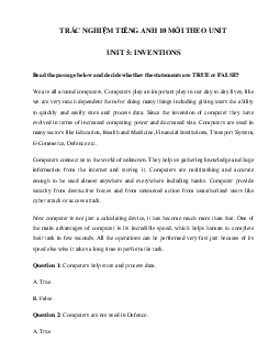 Trắc nghiệm Reading tiếng Anh lớp 10 Unit 5 Inventions | Global Success
