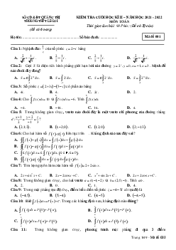 Đề cuối học kì 2 Toán 12 năm 2021 – 2022 trường THPT Lê Lợi – Quảng Trị