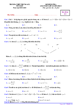 Đề kiểm tra Giải tích 12 chương 1 năm 2019 – 2020 trường Trung Giã – Hà Nội