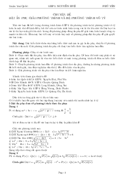 Đặt ẩn phụ để giải Phương trình – Hệ phương trình – Trần Trí Quốc