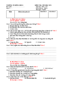 Đề thi học kì 2 môn Lịch sử - Địa lý lớp 5 trường tiểu học Đồng Kho 1, Bình Thuận năm 2016 - 2017