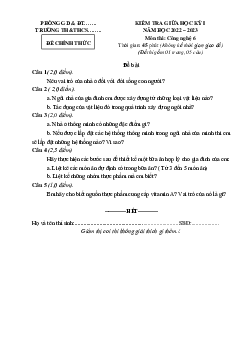 Đề thi và đáp án giữa học kì 1 môn Công nghệ 6 năm 2023 - 2024 sách Kết nối tri thức với cuộc sống