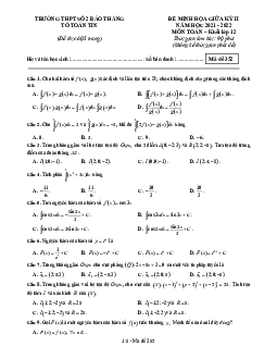 Đề minh họa giữa kỳ 2 Toán 12 năm 2021 – 2022 trường THPT Bảo Thắng 2 – Lào Cai