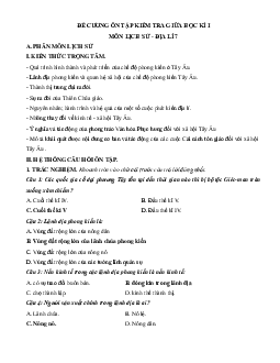 Đề cương ôn tập giữa học kì 1 môn Lịch sử và Địa lí 7