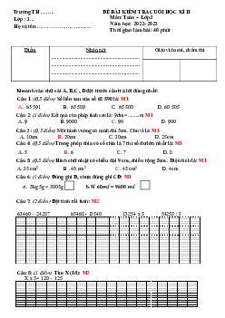 Bộ đề thi học kì 2 môn Toán 3 năm 2022 - 2023 (Đề 1) | Chân trời sáng tạo
