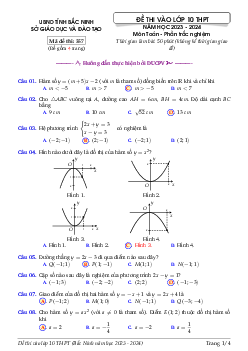 Đề tuyển sinh vào lớp 10 môn Toán năm 2023 – 2024 sở GD&ĐT Bắc Ninh