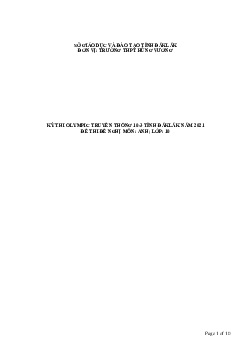 Đề thi Olympic 10 tháng 3 lần thứ 5 môn Tiếng Anh năm 2021 lớp 10 THPT Hùng Vương