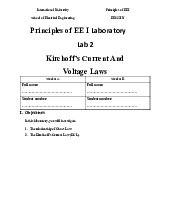 Lab 2 Kirchoff’s Current And Voltage Laws | Môn Electrical Engineering - Trường Đại học Quốc tế, Đại học Quốc gia Thành phố Hồ Chí Minh
