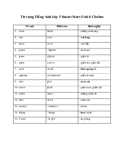 Từ vựng Tiếng Anh lớp 3 Smart Start Unit 6 Clothes
