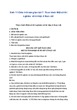 Sinh 11 Chân trời sáng tạo bài 7: Thực hành Một số thí nghiệm về hô hấp ở thực vật