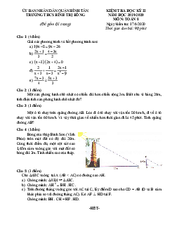 Đề kiểm tra học kì 2 Toán 8 năm 2019 – 2020 trường THCS Bình Trị Đông – TP HCM