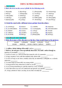 Bài tập Tiếng Anh 8 chương trình mới bài 9: Natural Disasters có đáp án