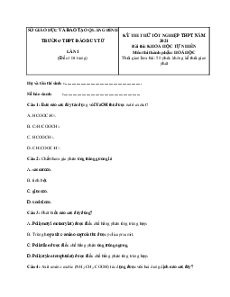 Đề thi thử THPT Quốc gia năm 2021 môn Hóa học trường THPT Đào Duy Từ, Quảng Bình Lần 1