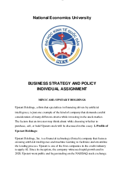 Bài tập cá nhân môn Business Strategy and Policy đề tài "Mini case: UPSTART HOLDINGS"